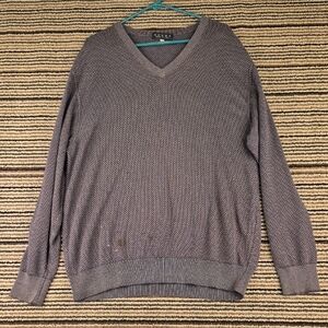 SULKA Italy Distressed Grey Weave Wool Large Mens V-Neck Sweater‎
